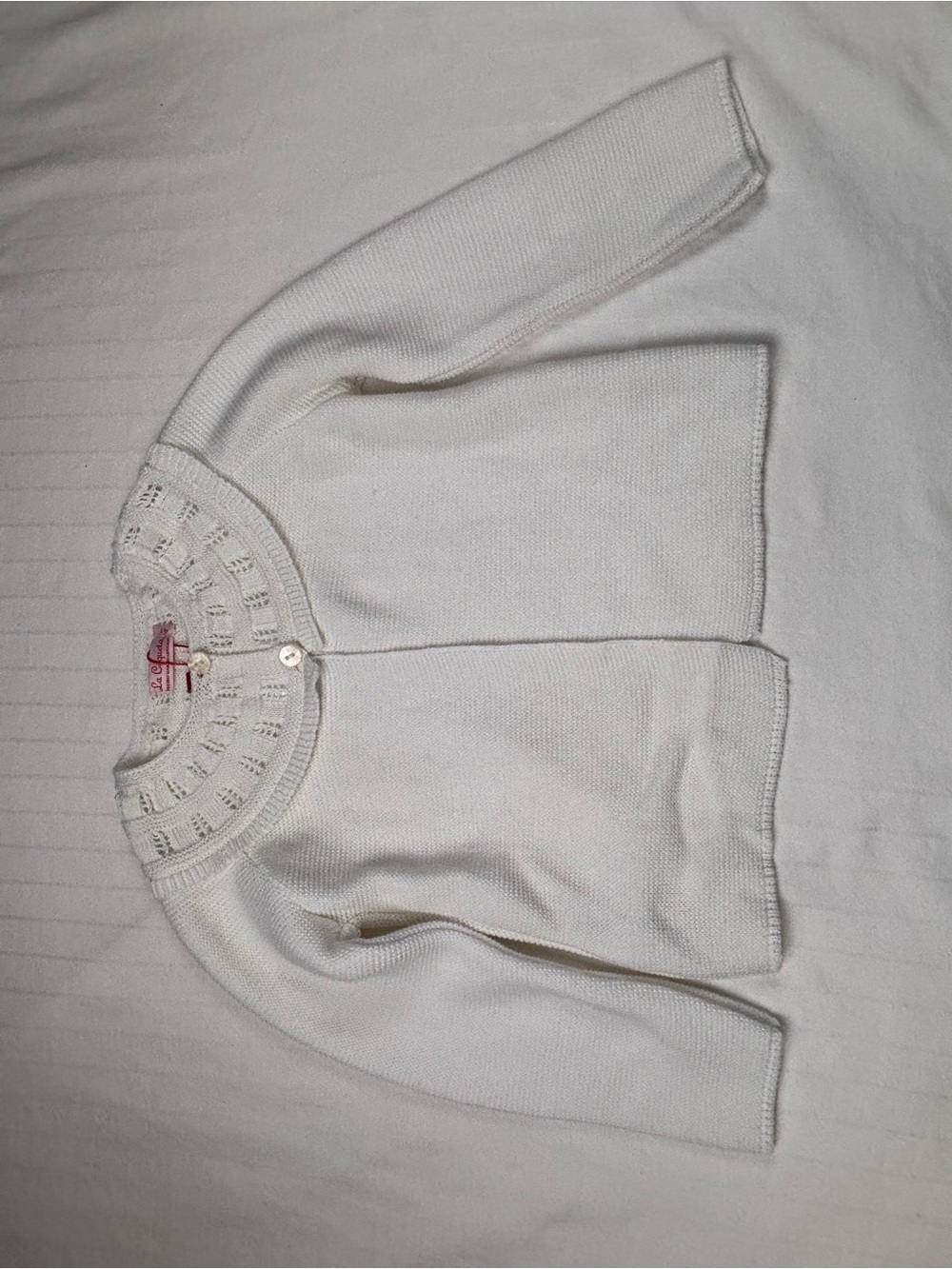 NWT La Coqueta girls 4 Cream white Knit Girl Cardigan with Decorative Yoke